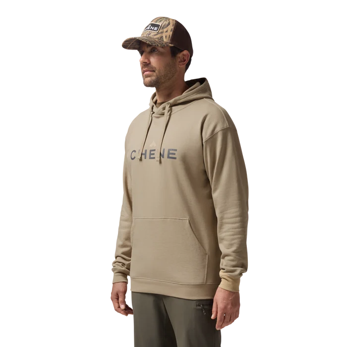 Leisure Hoodie in Heather Dark Khaki, on model #heather_dark_khaki
