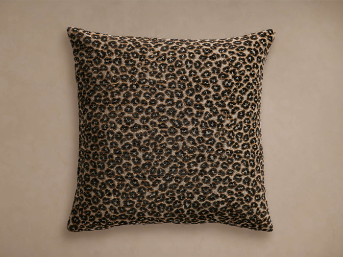 Leonie Pillow, rectangular, with textured black, brown, and beige leopard print, against a neutral background.