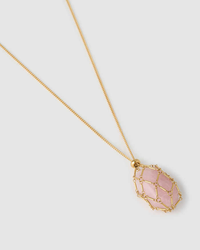 Lotus Necklace - Rose Quartz