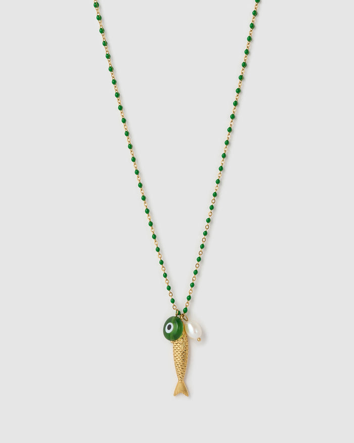 Lucky Fish Charm Necklace - Kiwi