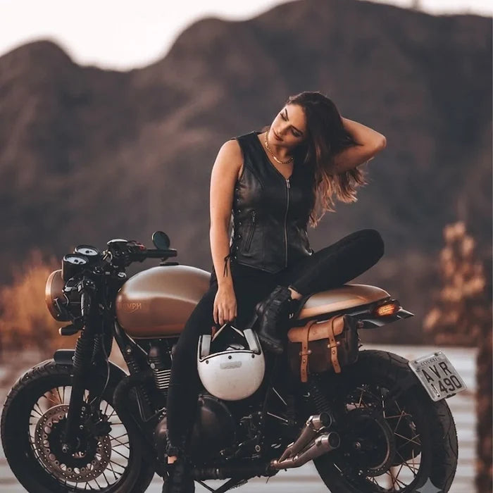 Mae - Women's Zippered Leather Motorcycle Vest