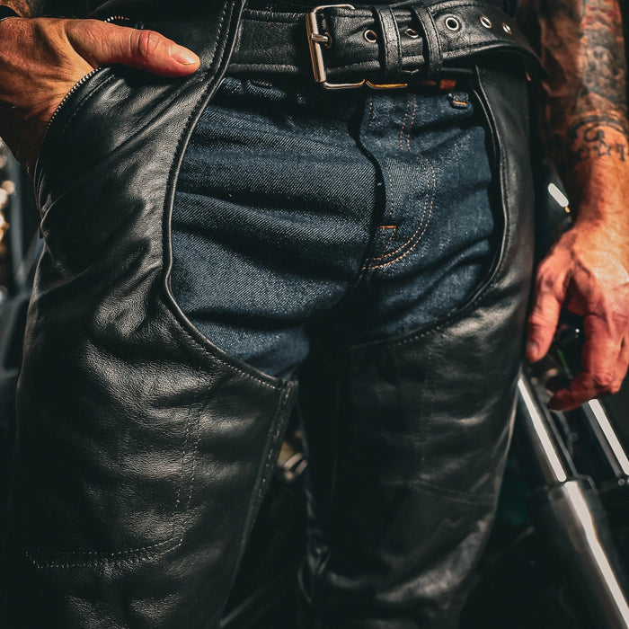 Maverick - Ultra 4-Pocket Leather Motorcycle Chaps with Spandex