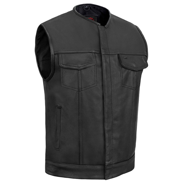 Men's AM  Black Cowhide Leather Motorcycle Vest