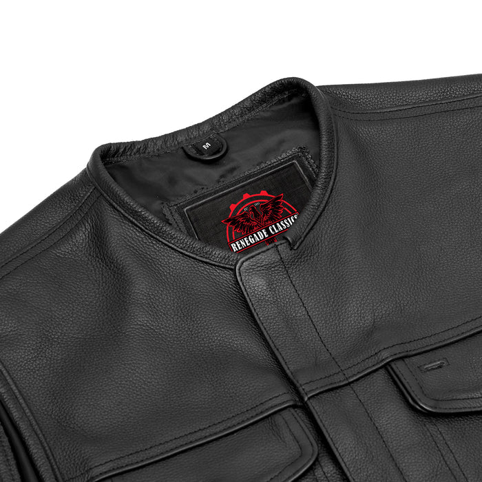 Men's AM  Black Cowhide Leather Motorcycle Vest