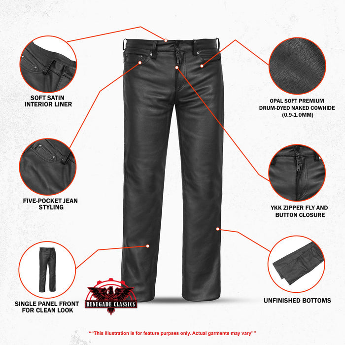Men's Black Classic 5 Pocket Casual Motorcycle Leather Pants