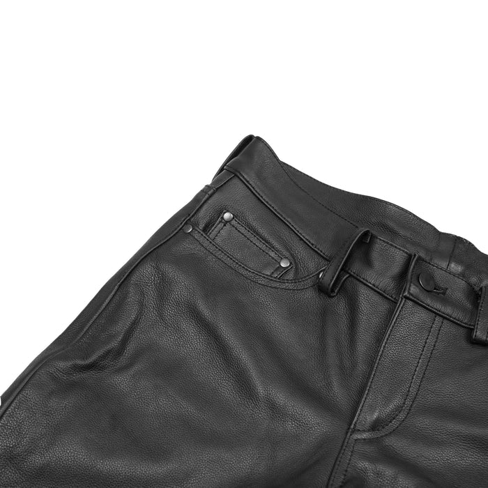 Men's Black Classic 5 Pocket Casual Motorcycle Leather Pants