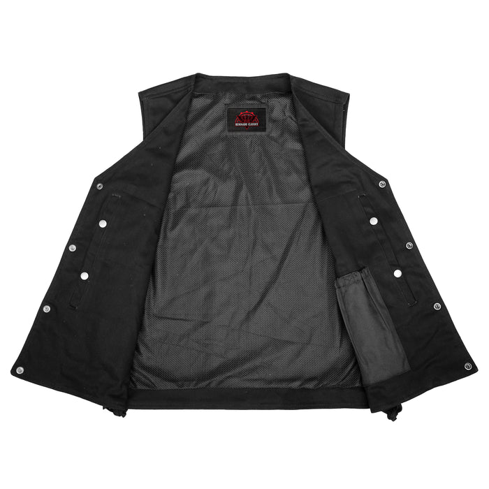 Men's Black Denim Motorcycle Vest – Single Panel Back
