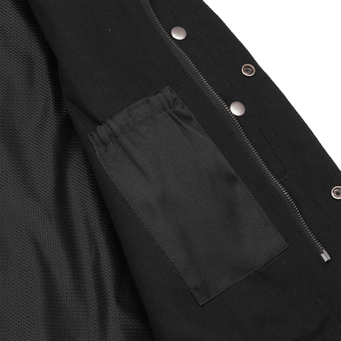 Men's Black Denim Single Panel Concealment Vest W/ Leather Trim
