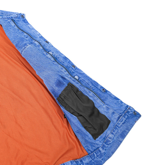 Mens Blue Denim Motorcycle Vest with Concealed Snaps & Zipper