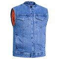 Men's Blue Denim Motorcycle Vest with Lace & Pockets