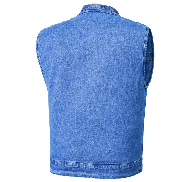 Men's Blue Denim Motorcycle Vest with Lace & Pockets