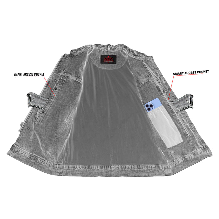 Men's Blue Denim Motorcycle Vest with Lace & Pockets