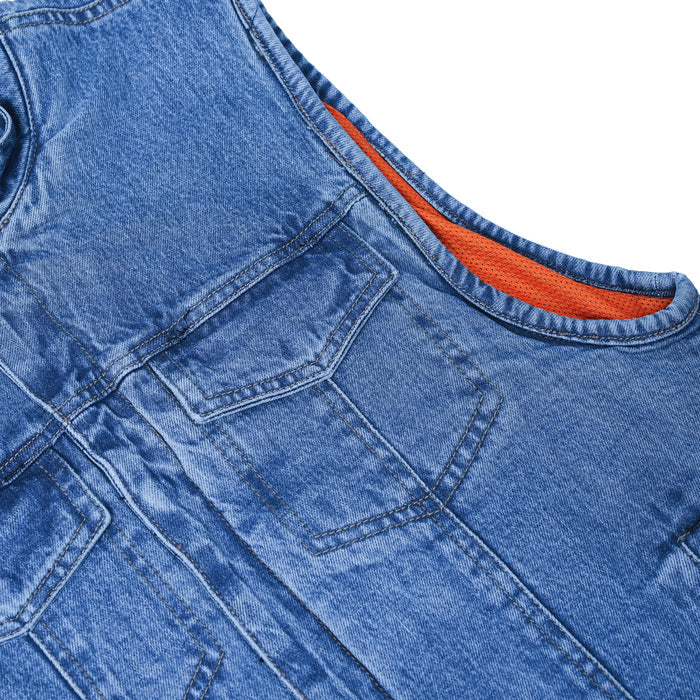 Men's Blue Denim Motorcycle Vest with Lace & Pockets