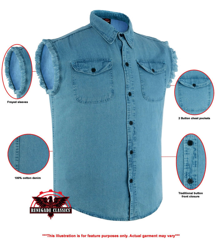 Men's Blue Lightweight Sleeveless Denim Shirt