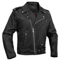 Men's Classic Plain Side Police Style Motorcycle Jacket - Black
