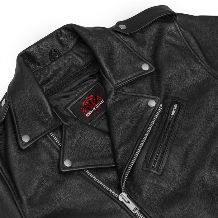 Men's Classic Plain Side Police Style Motorcycle Jacket - Black