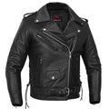 Men's Classic Side Lace Police Black Leather Motorcycle Jacket