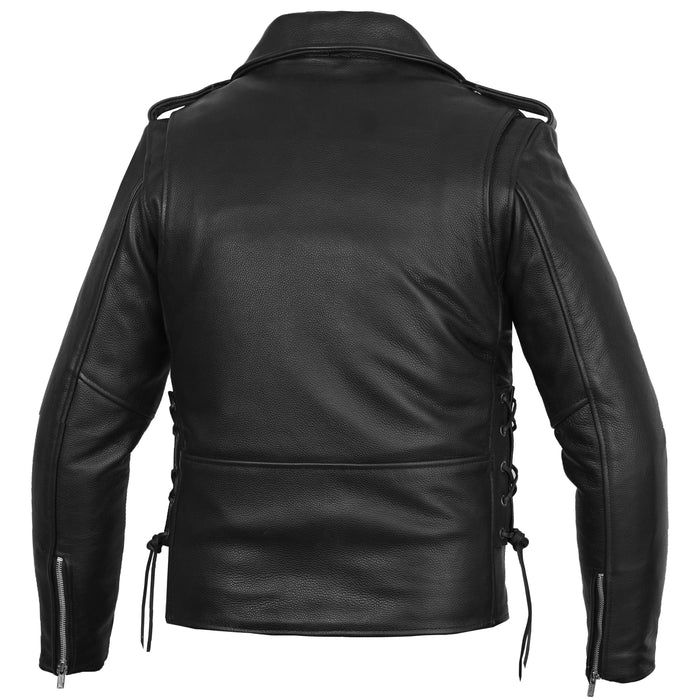 Men's Classic Side Lace Police Black Leather Motorcycle Jacket
