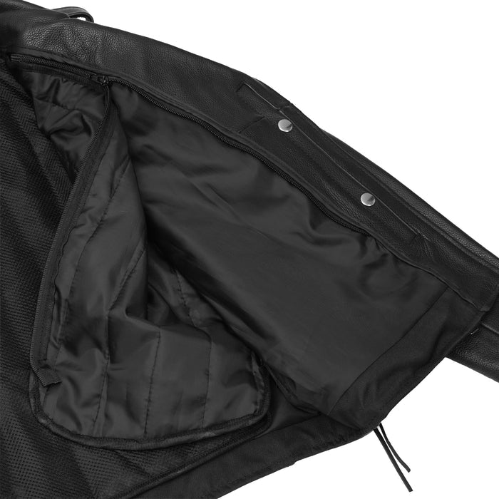 Men's Classic Side Lace Police Black Leather Motorcycle Jacket