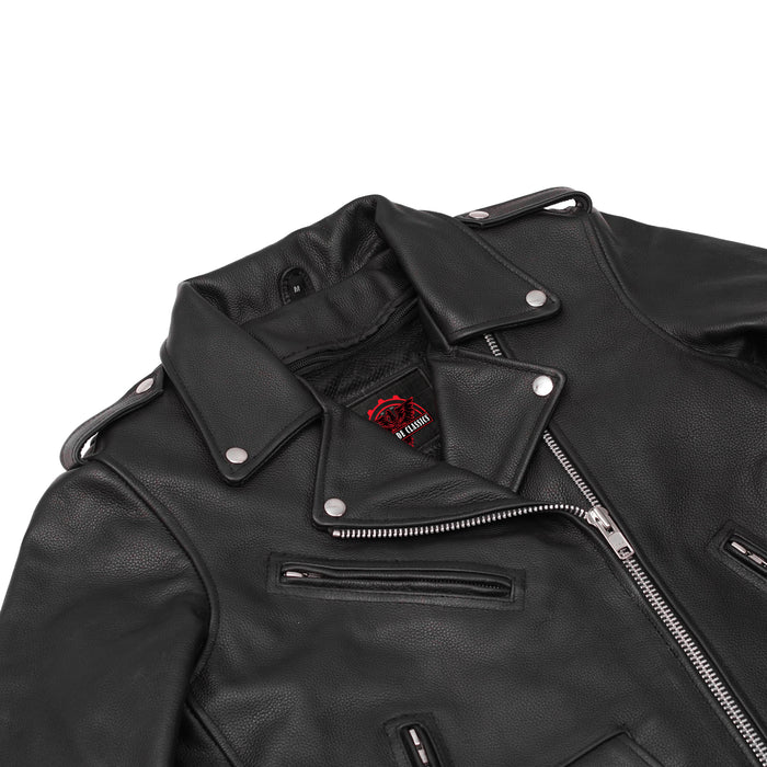 Men's Classic Side Lace Police Black Leather Motorcycle Jacket