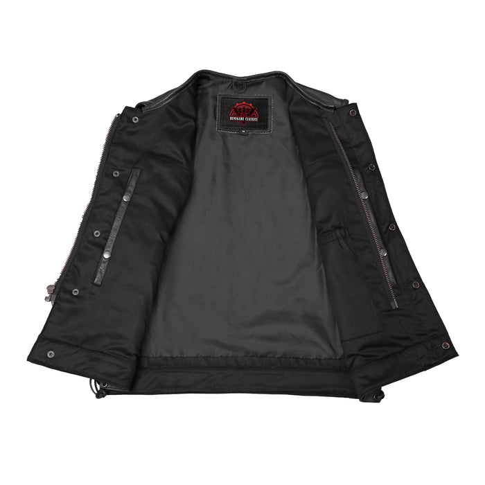 Men's Combat Black motorcycle Leather Vest - Gun Pockets & Side Laces