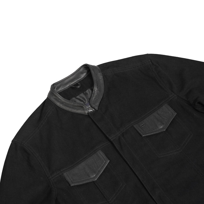 Men's Full Cut Denim Jacket – Leather Trim & Hidden Pockets