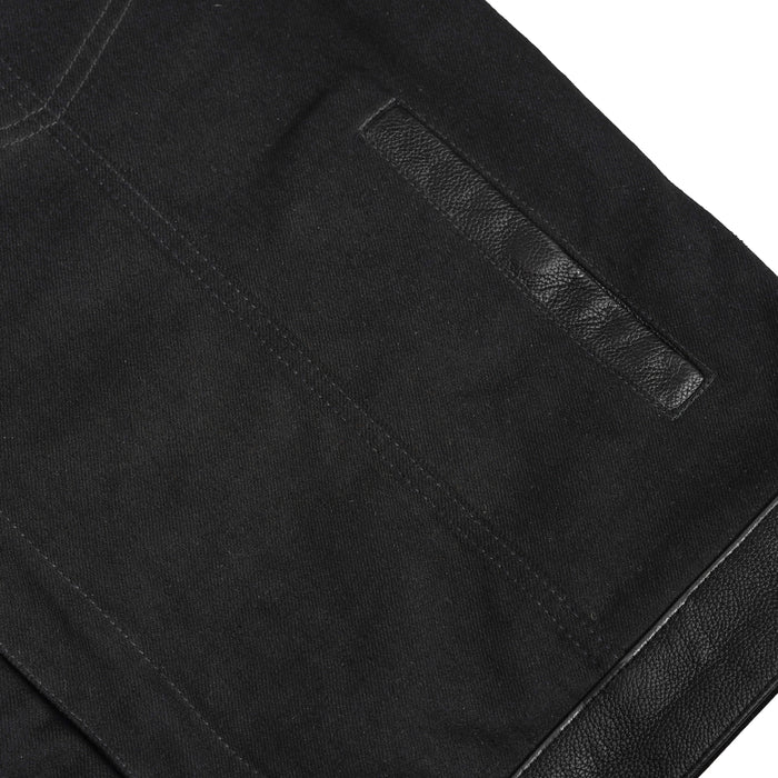 Men's Full Cut Denim Jacket – Leather Trim & Hidden Pockets