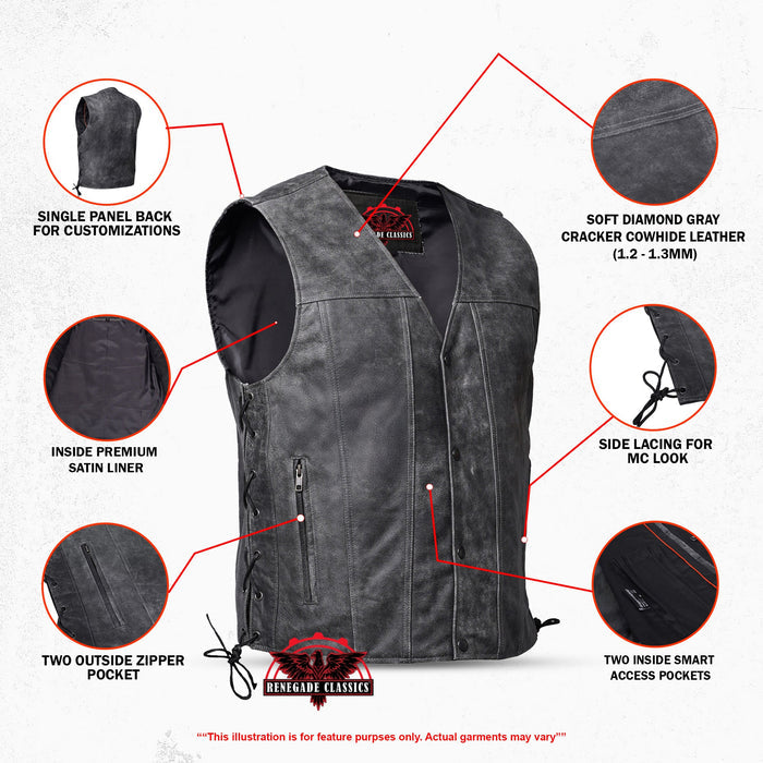 Men's Gray Single Back Panel Smart Access Pockets Vest