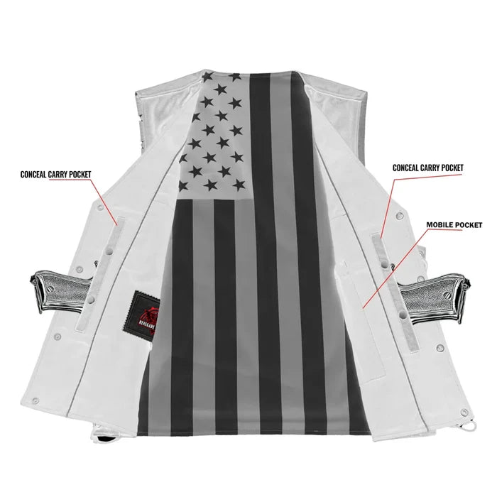 Men's Honor Ride Black Leather Motorcycle Vest with Red Stitching