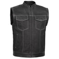 Men's Leather-Denim Combo Motorcycle Vest w/ Scoop Collar