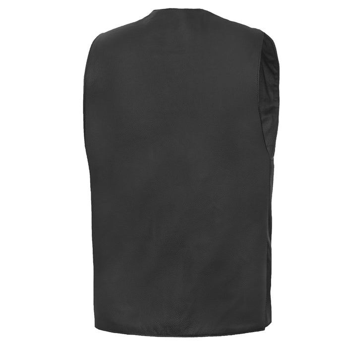 Men's Milled Single Back Panel Leather Vest - Black