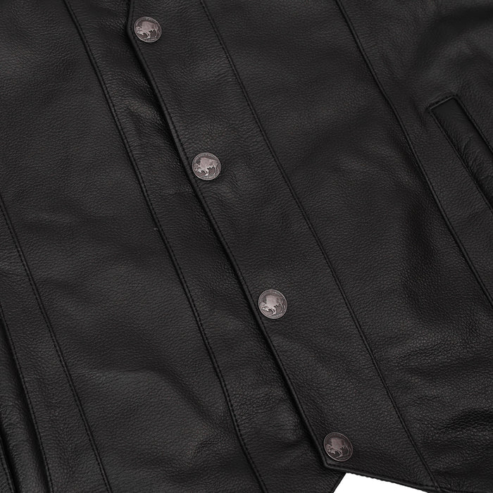 Men's Milled Single Back Panel Leather Vest - Black
