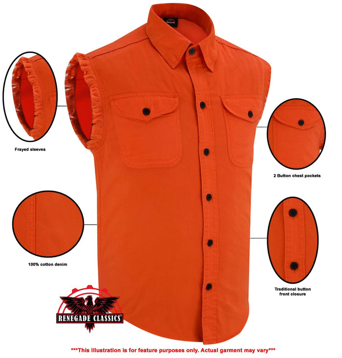 Men's Orange Lightweight Sleeveless Denim Shirt