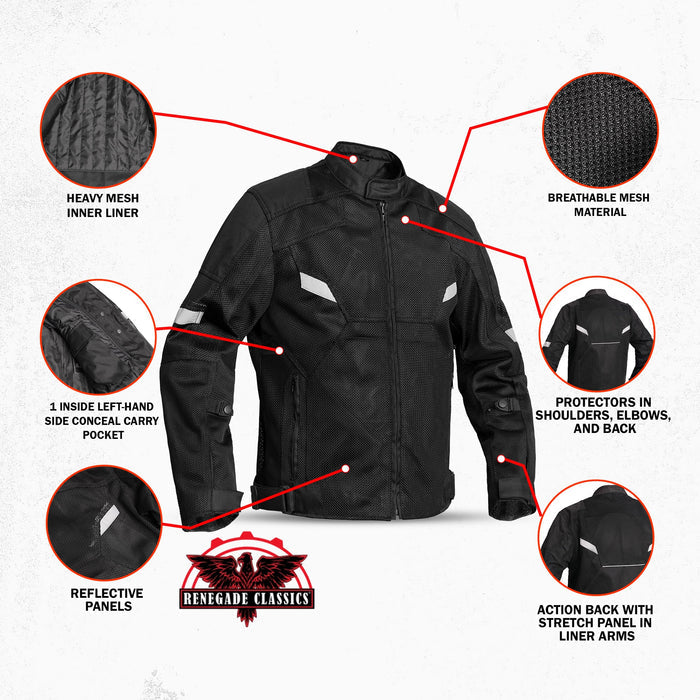 Mens Performance Mesh Motorcycle Jacket – Black