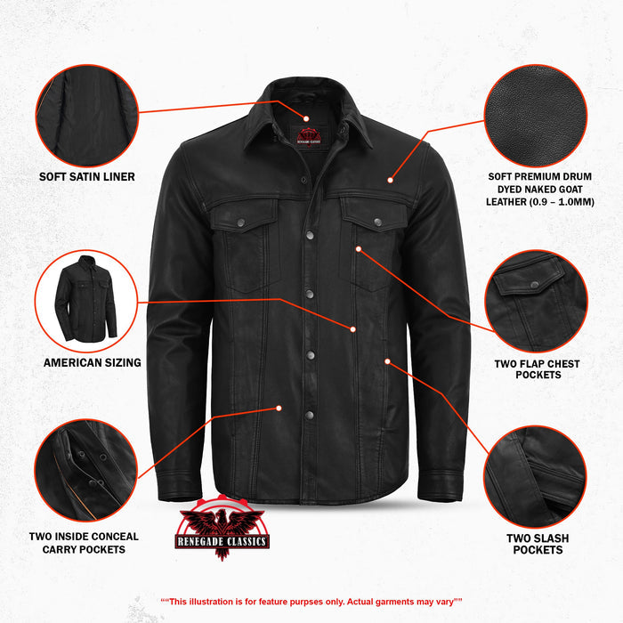 Men's Premium Lightweight Black Leather Shirt