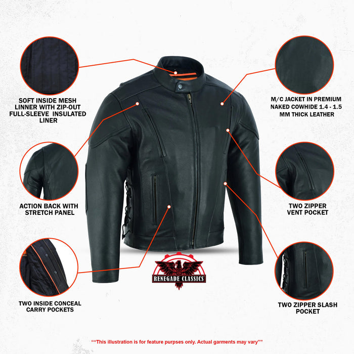 Men's Premium Vented Motorcycle Jacket – Side Laces