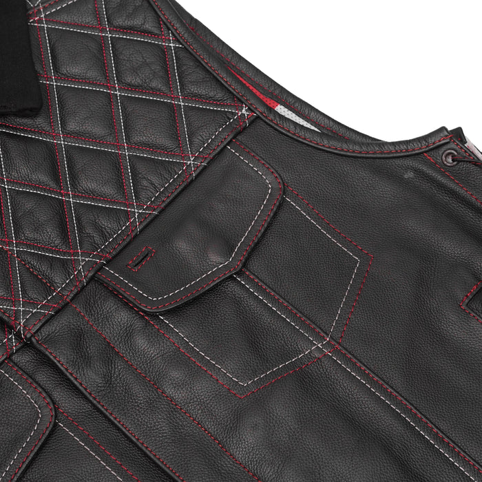Men's Road Edge Leather Black Vest – Removable Hood