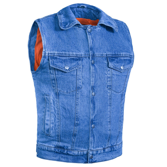 Men's Snap Front Blue Denim Motorcycle Vest