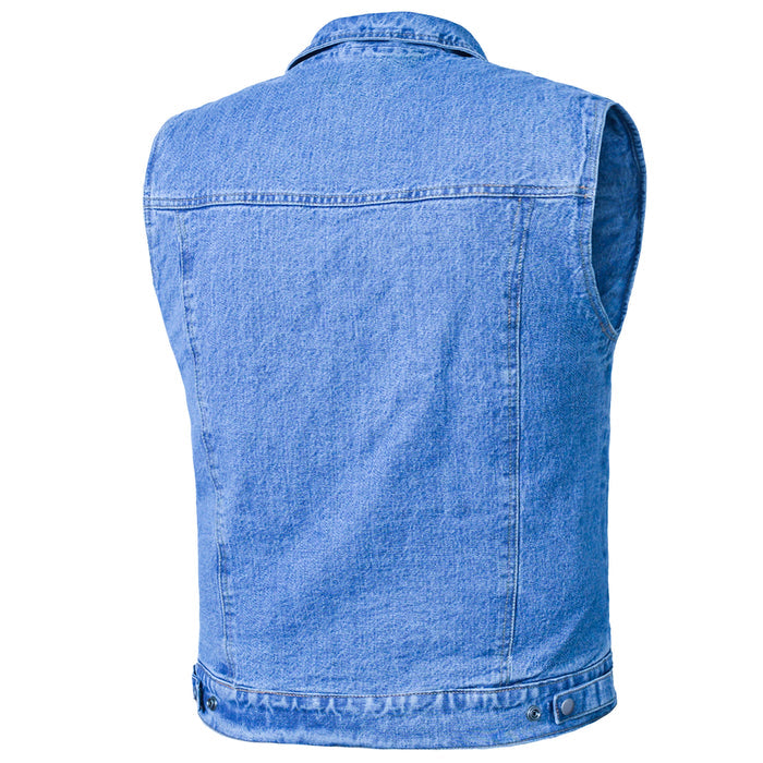 Men's Snap Front Blue Denim Motorcycle Vest