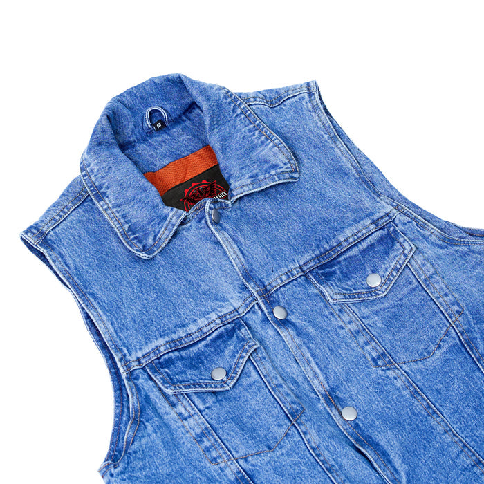 Men's Snap Front Blue Denim Motorcycle Vest
