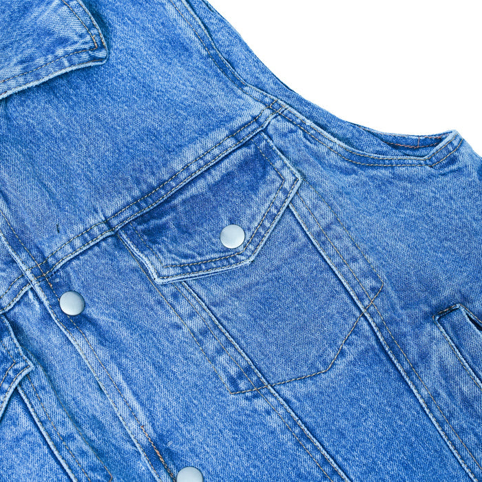 Men's Snap Front Blue Denim Motorcycle Vest