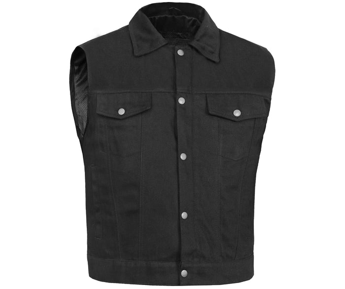 Men's Snap/Zipper Front Black - Denim Motorcycle Vest
