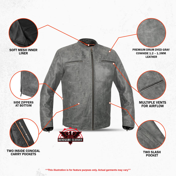 Men's Sporty Gray Leather Cruiser Jacket