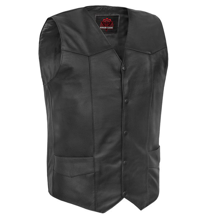 Men's Tall Classic Motorcycle Leather Vest - Black