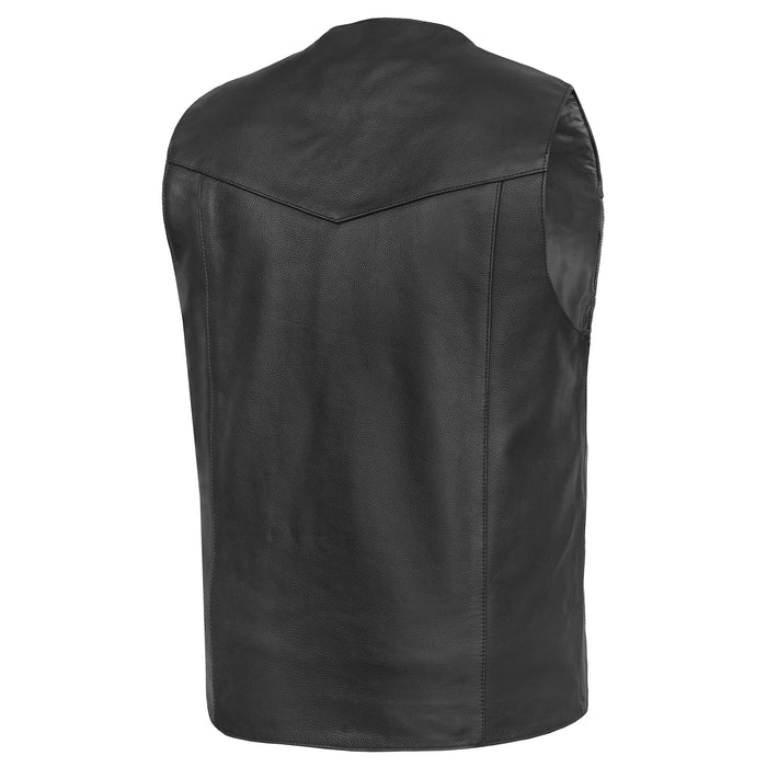 Men's Tall Classic Motorcycle Leather Vest - Black