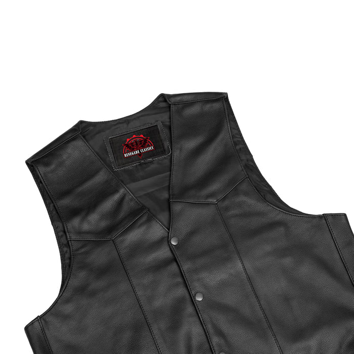 Men's Tall Classic Motorcycle Leather Vest - Black