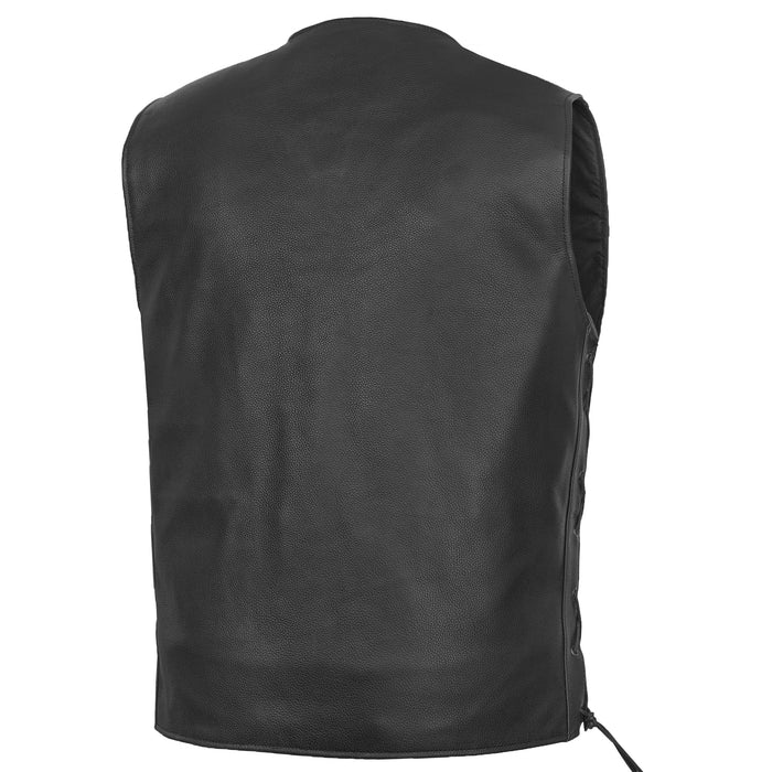 Men's Tall Classic Tapered Bottom Biker Leather Vest- Black