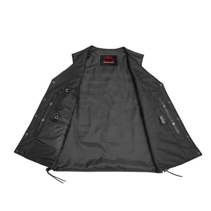 Men's Tall Classic Tapered Bottom Biker Leather Vest- Black
