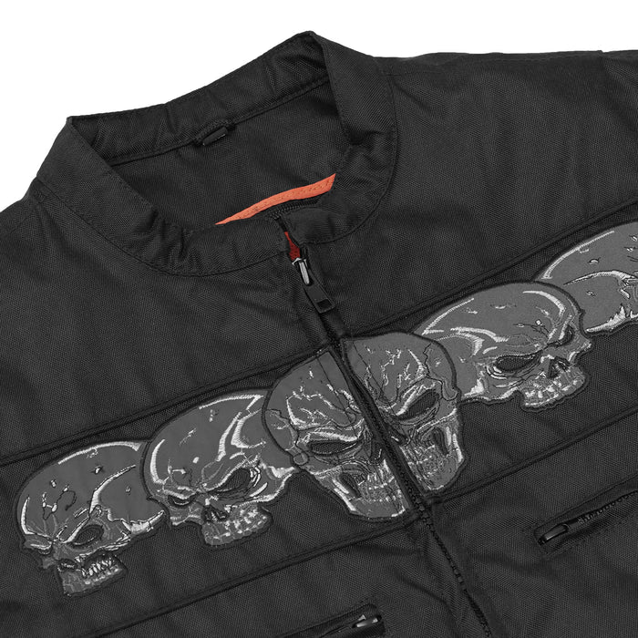 Men's Textile Scooter Style Jacket w/ Reflective Skulls