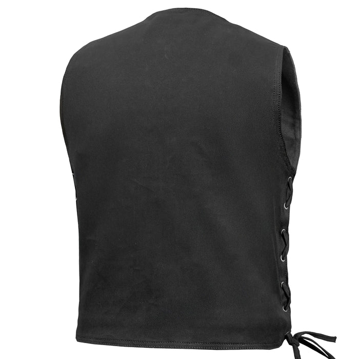 Men's Traditional Denim Motorcycle Vest with Side Laces – Smart Access Pockets